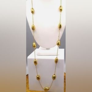 Vintage "AVON" Women's Gold Toned Nugget Stations Elongated Chain Links Necklace